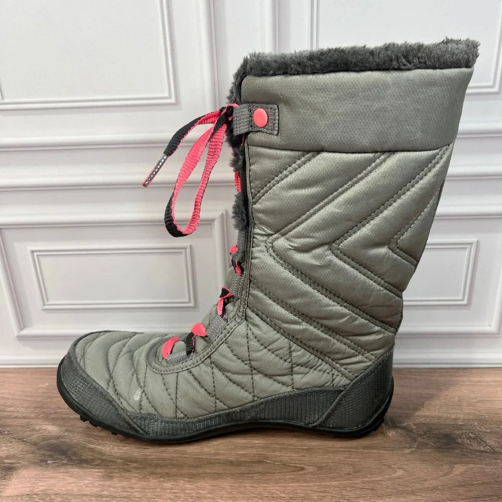 Columbia‎ Minx Mid III Snow Boots Big Girls Grey Pink Waterproof Quilted Size 3
